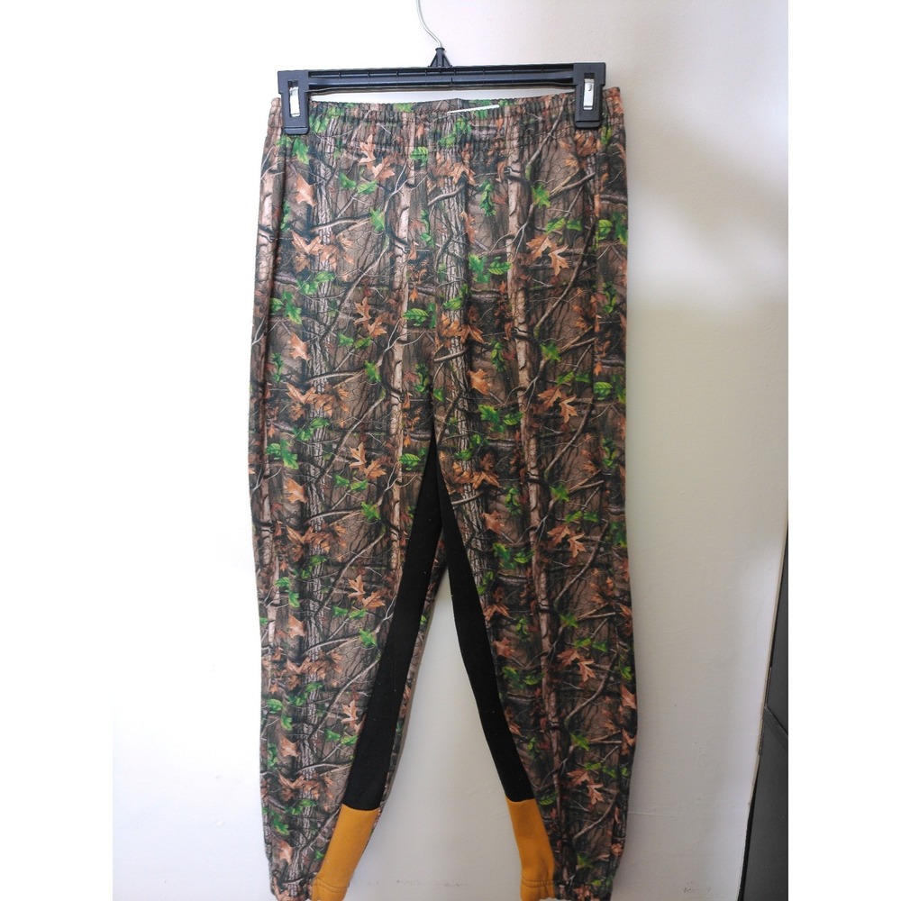 Quad Seven Camo Joggers Youth L Brown Tree Leaf Print Fleece Lined Sporty Pants